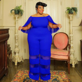 Women'S Off Shoulder Mesh Patchwork Sexy Casual Chic Plus Size Jumpsuit