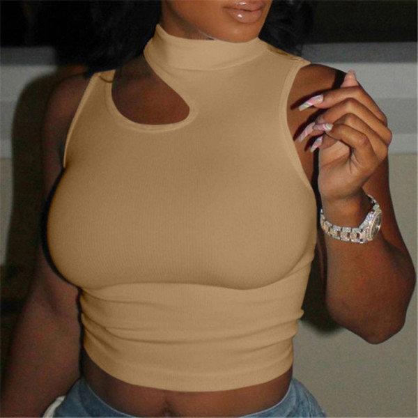Cutotu High Stretch Tank Top Fitness Basic Round Neck Slim Fit White Sleeveless Top