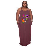 Plus Size Women'S Printed Straps Fashion Loose Dress
