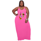 Plus Size Women'S Printed Straps Fashion Loose Dress