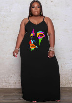 Plus Size Women'S Printed Straps Fashion Loose Dress