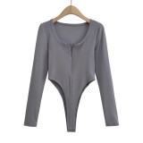 long-sleeved zipper 2023 solid color U-neck bottoming T-shirt