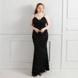 Plus Size Women Sequined Formal Party Maxi Evening Dress