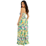 Women Summer Off Shoulder Print Pleated Jumpsuit
