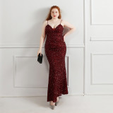 Plus Size Women Sequined Formal Party Maxi Evening Dress