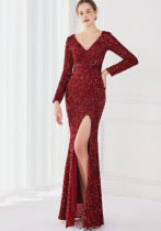 Plus Size Women Sequined Formal Party Maxi Evening Dress