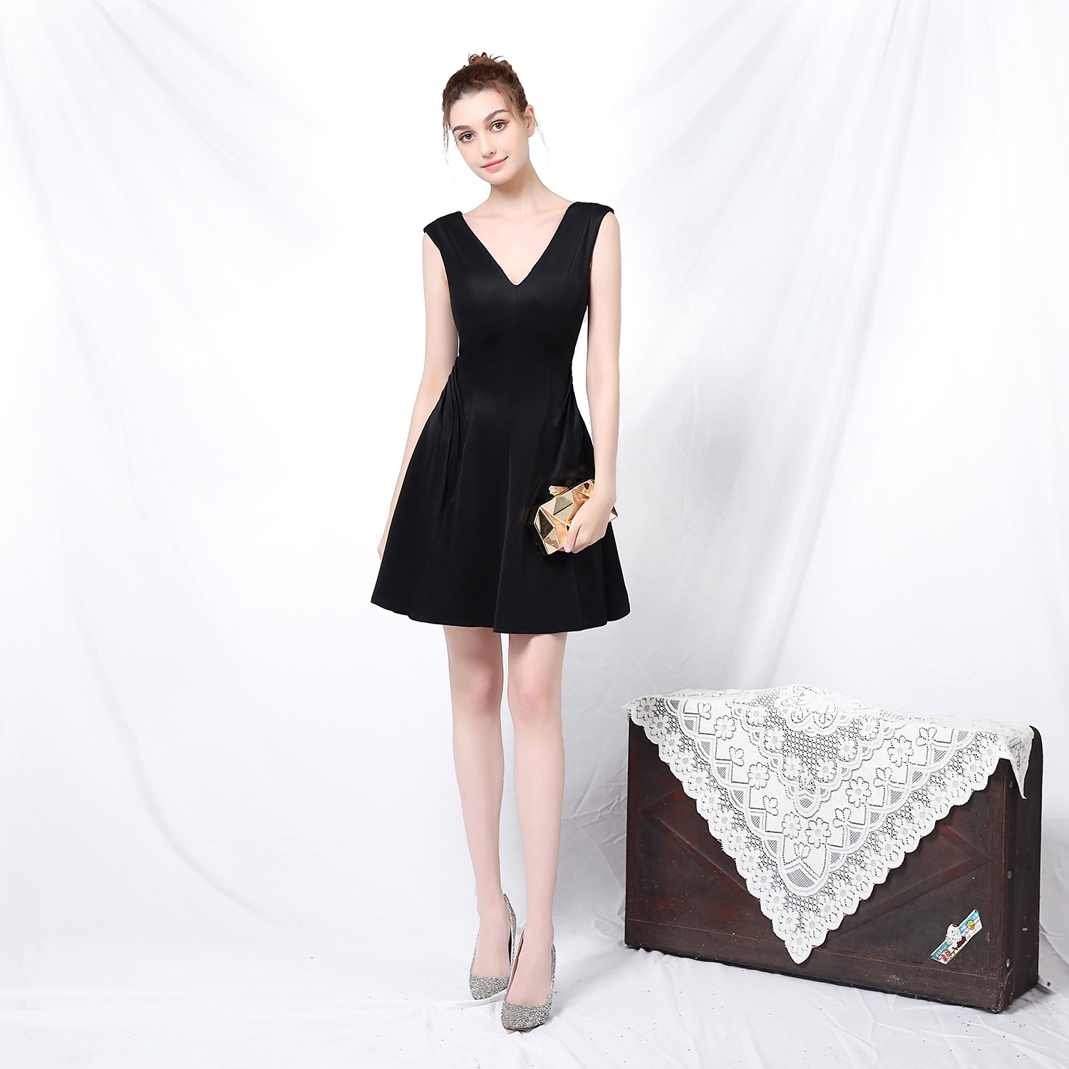 Women Elegant Sleeveless Formal Party Mini Evening Dress