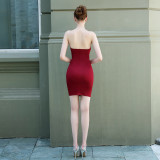 Women Elegant Strapless Formal Party Mini Evening Dress