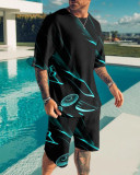 Men's Casual Colorblock Print Short Sleeve T-Shirt and Shorts Two-Piece Set