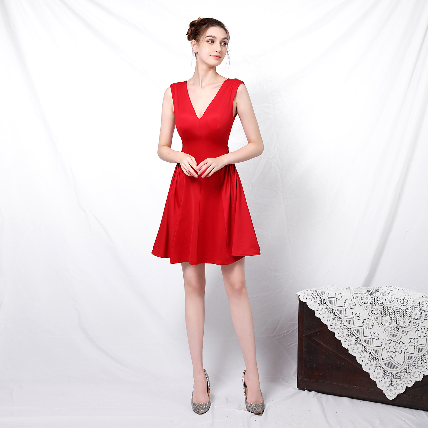 Women Elegant Sleeveless Formal Party Mini Evening Dress