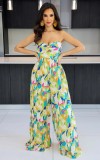 Women Summer Off Shoulder Print Pleated Jumpsuit