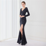 Plus Size Women Sequined Formal Party Maxi Evening Dress