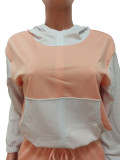 Women'S Patchwork Contrasting Hoodie Sport Casual Two Piece Pants Set