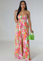 Women Summer Off Shoulder Print Pleated Jumpsuit Women Summer Off Shoulder Print Pleated Jumpsuit