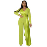 Women Long Sleeve V-Neck Slim Jumpsuit