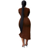 Women Solid T-Shirt and Slit Skirt Two-Piece Set