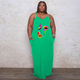 Plus Size Women'S Printed Straps Fashion Loose Dress