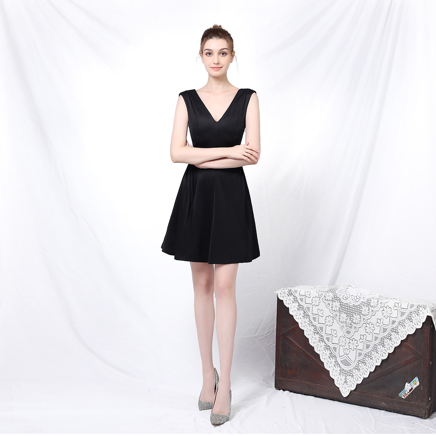 Women Elegant Sleeveless Formal Party Mini Evening Dress