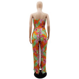 Women Summer Off Shoulder Print Pleated Jumpsuit