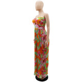 Women Summer Off Shoulder Print Pleated Jumpsuit