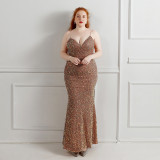 Plus Size Women Sequined Formal Party Maxi Evening Dress