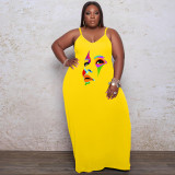 Plus Size Women'S Printed Straps Fashion Loose Dress