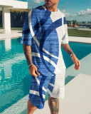 Men's Casual Colorblock Print Short Sleeve T-Shirt and Shorts Two-Piece Set