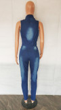 Sexy Fashion Denim Ripped Sleeveless Jumpsuit
