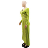Women Long Sleeve V-Neck Slim Jumpsuit