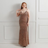 Plus Size Women Sequined Formal Party Maxi Evening Dress