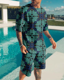 Men's Casual Colorblock Print Short Sleeve T-Shirt and Shorts Two-Piece Set