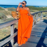 Sexy Solid Color Straps Backless Swing Dress Nightclub Maxi Dress