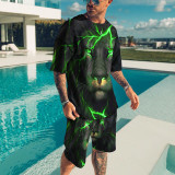 Men's Casual Colorblock Print Short Sleeve T-Shirt and Shorts Two-Piece Set