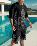 Men's Casual Colorblock Print Short Sleeve T-Shirt and Shorts Two-Piece Set