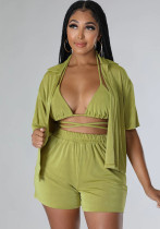 Women Sexy Beach Shirt Shorts 3 Piece Set