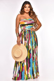 Trendy Print Strapless Slim Waist Casual Holidays Jumpsuit