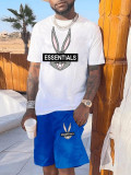 Men's bunny print T-shirt and shorts two-piece set
