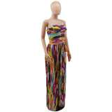 Trendy Print Strapless Slim Waist Casual Holidays Jumpsuit