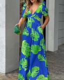Spring Women'S Fashion Chic V Neck Slim Waist Wide Leg Jumpsuit