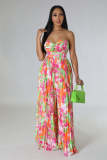 Women Summer Off Shoulder Print Pleated Jumpsuit