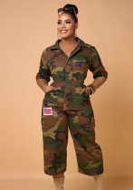 Women Camouflage Print Pocket Turndown Collar Jumpsuit Women Camouflage Print Pocket Turndown Collar Jumpsuit
