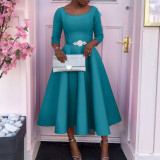 Women's Summer Solid Color Swing Dress Chic Evening Dress