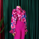 Women's Fashion Chic Slim Fit Printed Lace-Up Plus Size African Shirt