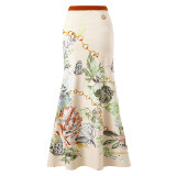 Women's Swimwear Elegant Print Patchwork Contrast Beach Sunscreen Skirt One Shoulder Two Piece Swimwear