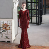 Long Sequins Plus Size Fat Beauty Performance Dress Formal Party Evening Dress