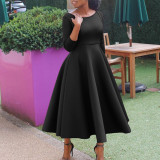 Women's Summer Solid Color Swing Dress Chic Evening Dress