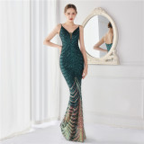 Long Sequins Plus Plus Size Performance Formal Party Evening Dress