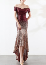 Short Sleeve Off Shoulder Dress See-Through L Gradient Beaded Dress Wedding Formal Party Party Dress Short Sleeve Off Shoulder Dress See-Through L Gradient Beaded Dress Wedding Formal Party Party Dress