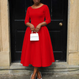 Women's Summer Solid Color Swing Dress Chic Evening Dress