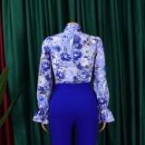 Women's Fashion Chic Slim Fit Printed Lace-Up Plus Size African Shirt